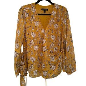 Banana Republic golden floral yellow wrap blouse